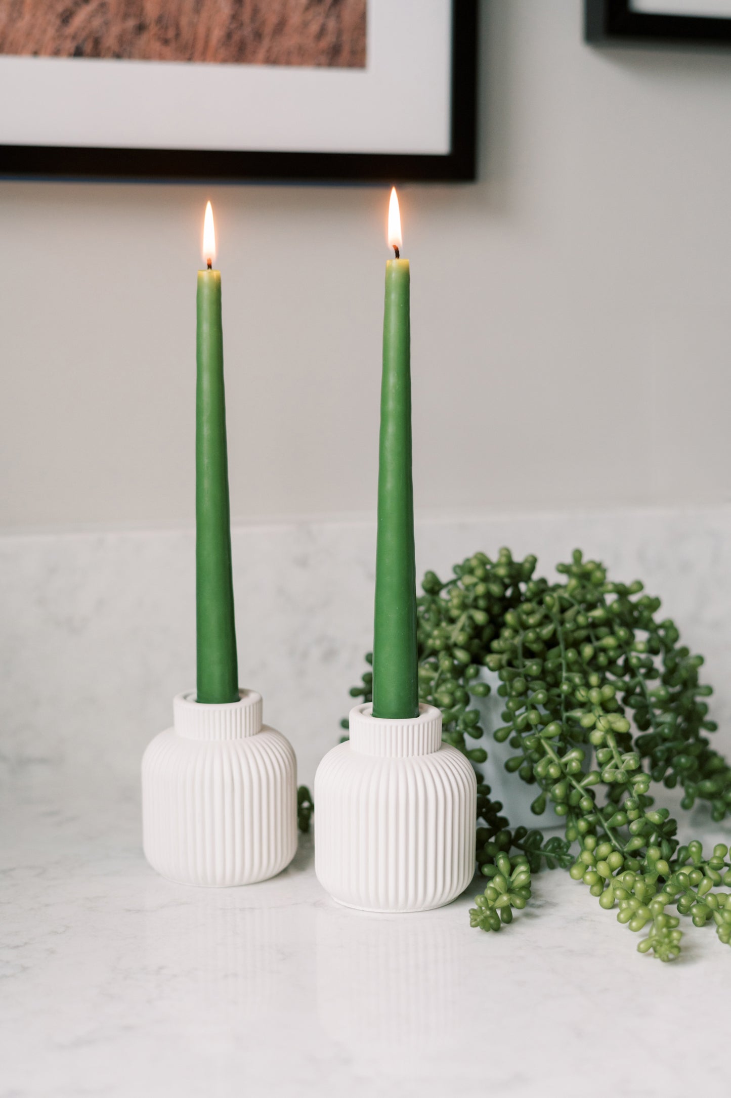 Ribbed Concrete Taper Candle Holder