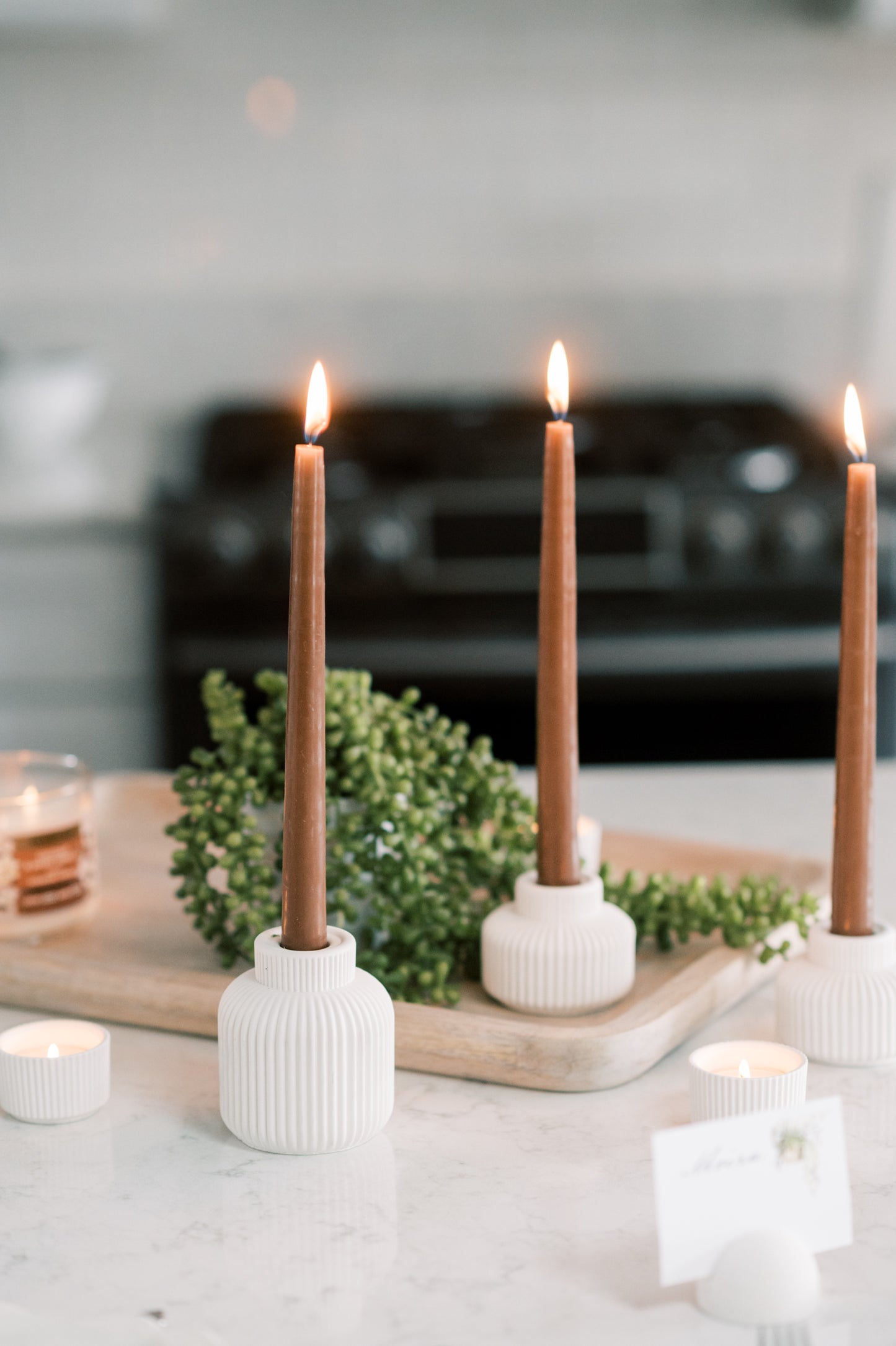 Ribbed Concrete Taper Candle Holder