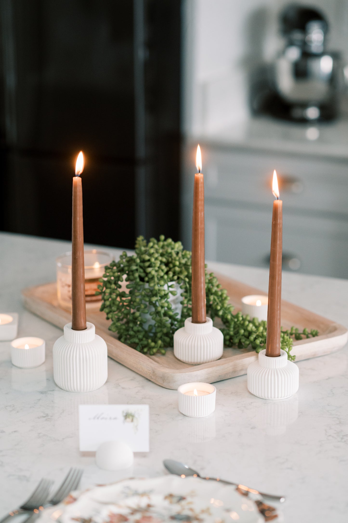 Ribbed Concrete Taper Candle Holder
