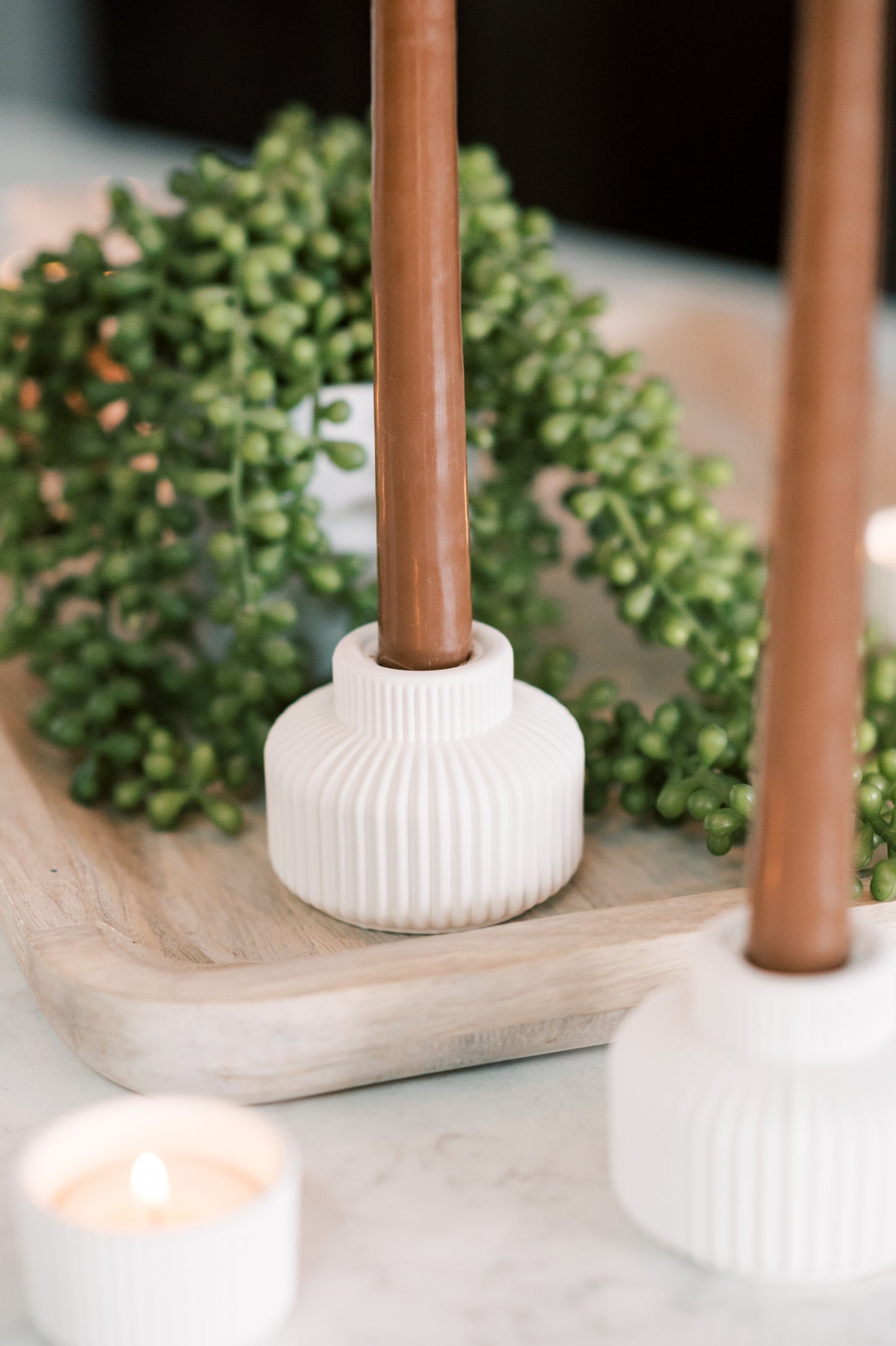 Ribbed Concrete Taper Candle Holder