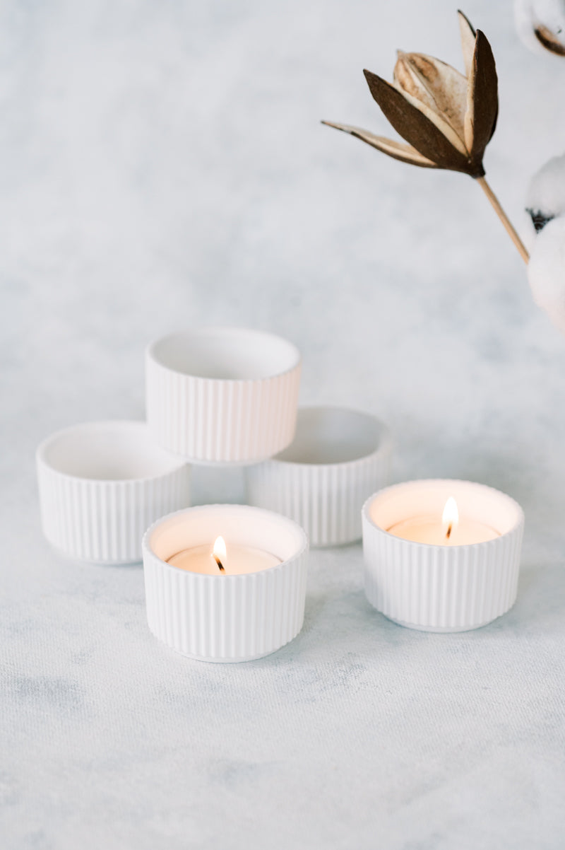 Ribbed Cup Concrete Tea Light Holder