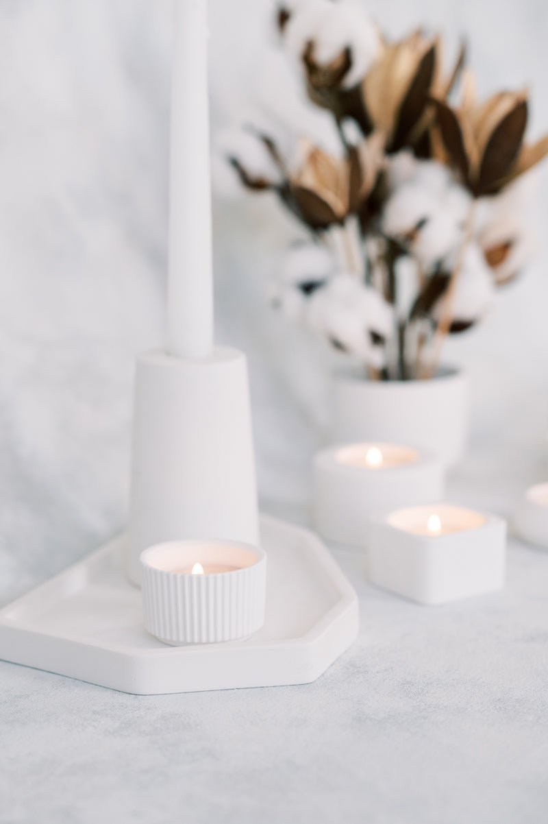 Ribbed Cup Concrete Tea Light Holder