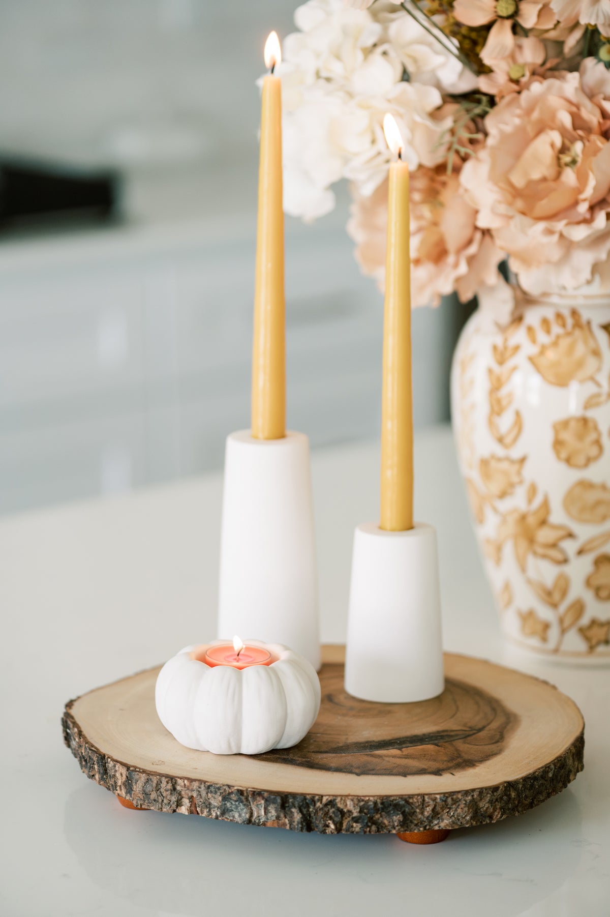 White Pumpkin Modern Fall Decor Concrete Tea Light Candle Holder