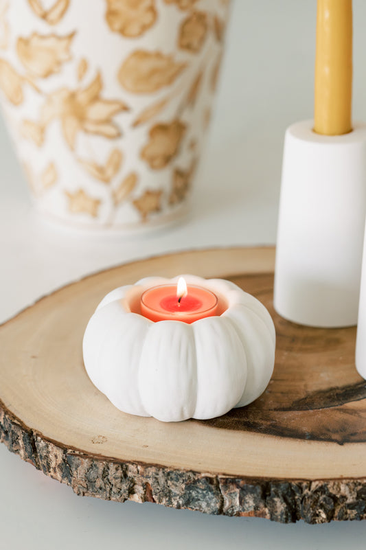 White Pumpkin Modern Fall Decor Concrete Tea Light Candle Holder