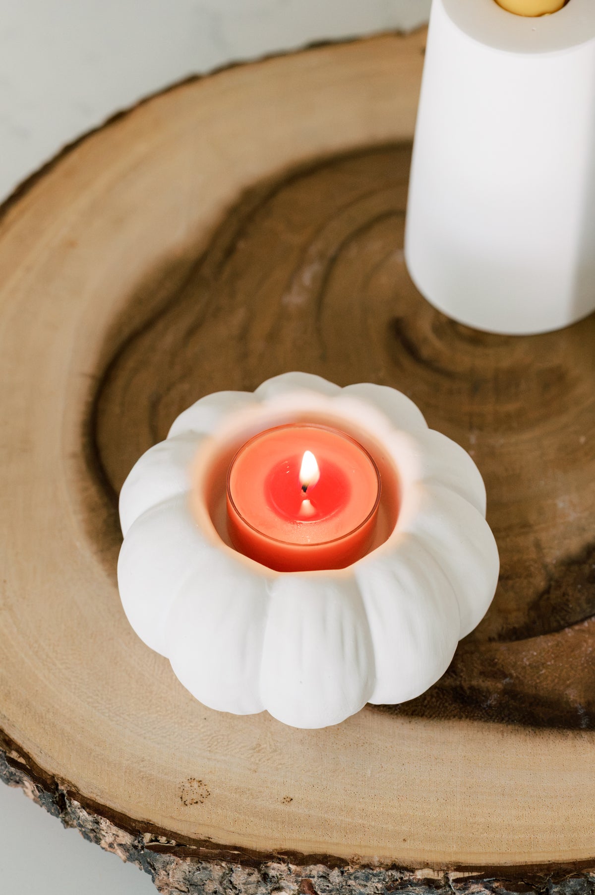 White Pumpkin Modern Fall Decor Concrete Tea Light Candle Holder