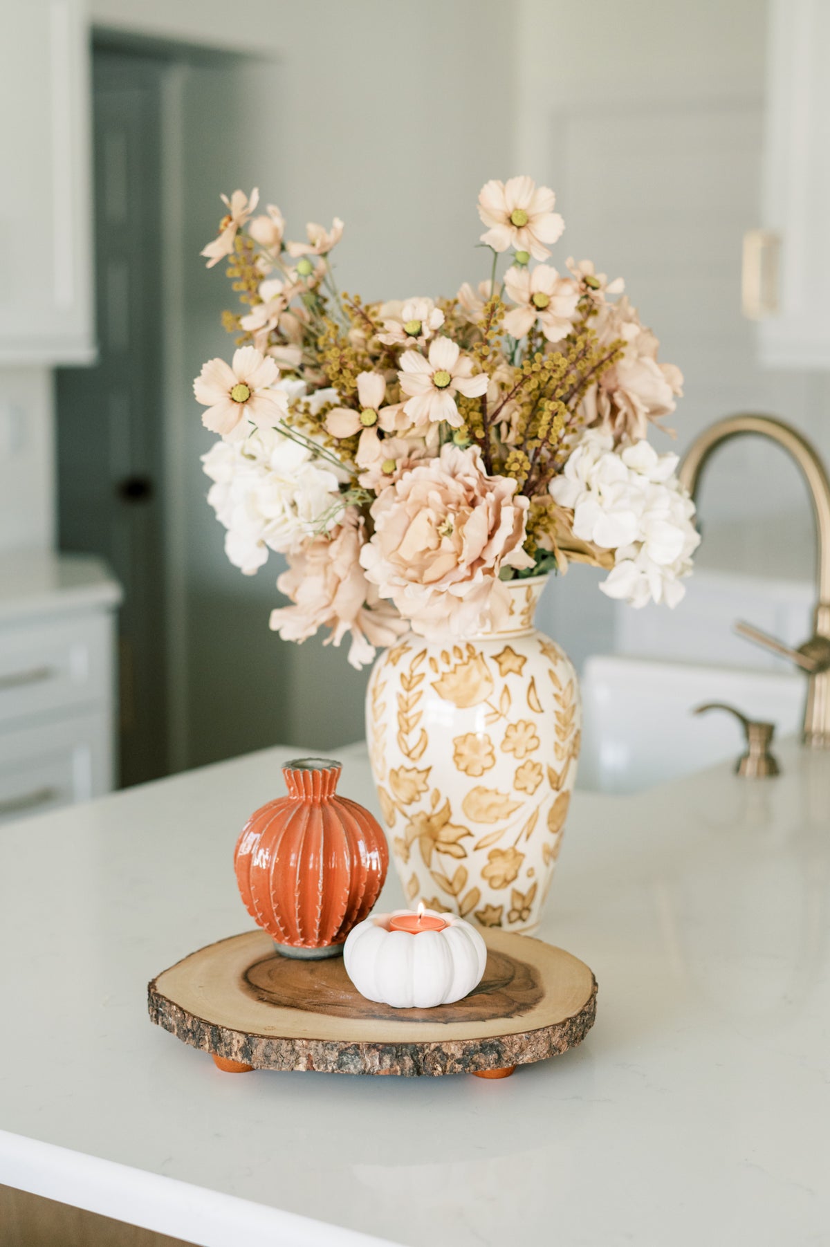 White Pumpkin Modern Fall Decor Concrete Tea Light Candle Holder