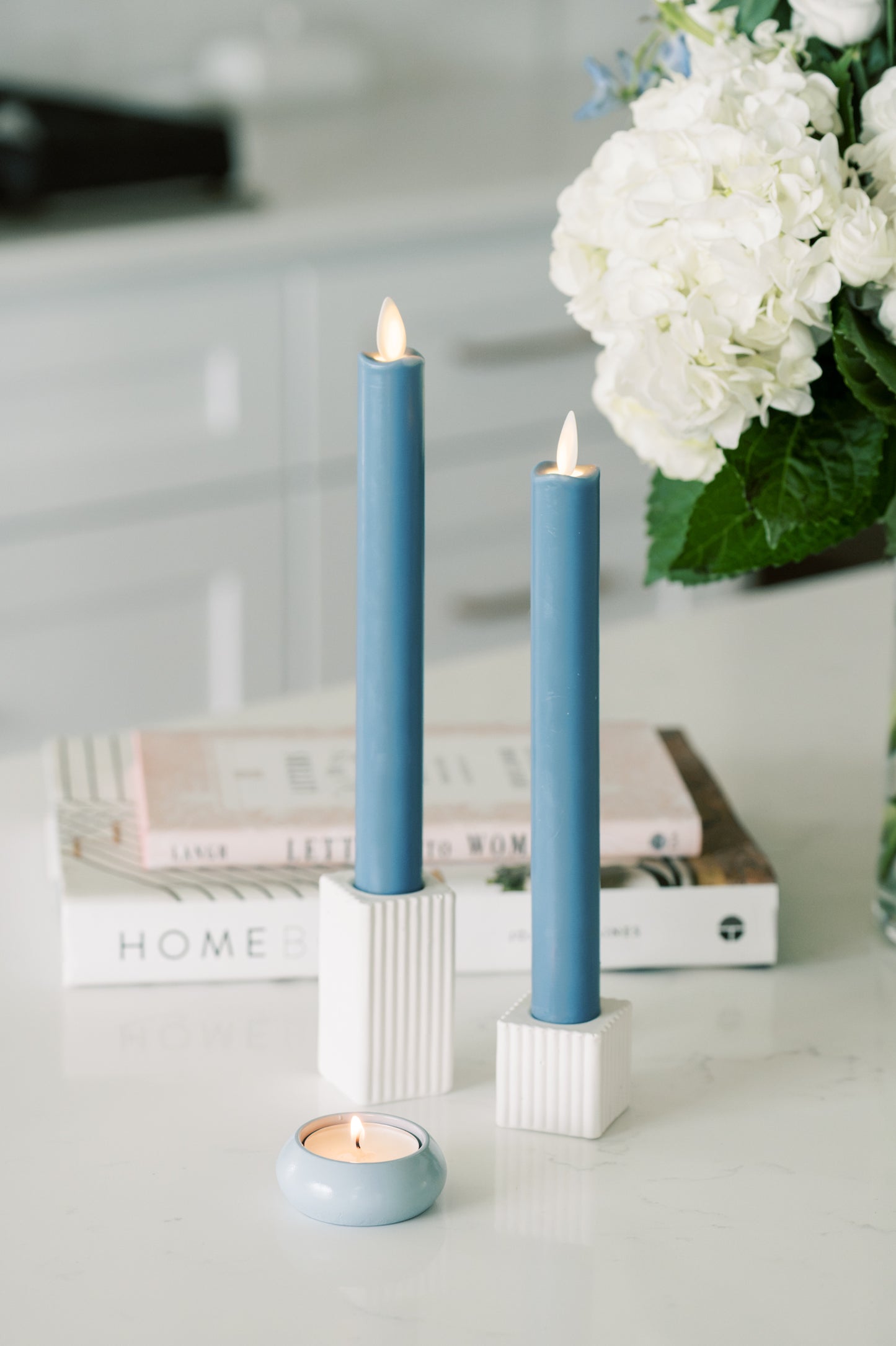 Square Ribbed Concrete Taper Candle Holder